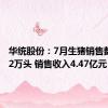 华统股份：7月生猪销售数量20.2万头 销售收入4.47亿元