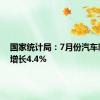 国家统计局：7月份汽车制造业增长4.4%