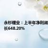 永杉锂业：上半年净利润同比增长648.20%