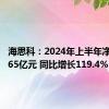 海思科：2024年上半年净利润1.65亿元 同比增长119.4%