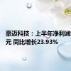 豪迈科技：上半年净利润9.60亿元 同比增长23.93%