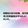 财联社8月20日电，美元指数跌至1月2日来最低水平101.82，最新报101.85。