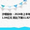 沙钢股份：2024年上半年净利润1.04亿元 同比下降11.82%