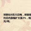 财联社8月21日电，碳酸锂主力合约日内涨幅扩大至2%，现报75450元/吨。