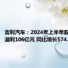 吉利汽车：2024年上半年股东应占溢利106亿元 同比增长574.7%