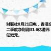 财联社8月21日电，香港交易所第二季度净利润31.6亿港元，预估32亿港元。