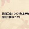 天润工业：2024年上半年净利润同比下降12.12%