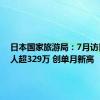 日本国家旅游局：7月访日外国人超329万 创单月新高