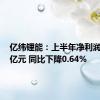 亿纬锂能：上半年净利润21.37亿元 同比下降0.64%