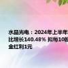 水晶光电：2024年上半年净利润同比增长140.48% 拟每10股派发现金红利1元