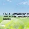 广东：1—7月全省固定资产投资额同比下降1.9% 设备工器具投资保持23.4%的较高增速