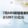 7月ABS新增备案规模合计1097.51亿元