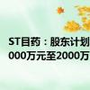 ST目药：股东计划增持1000万元至2000万元