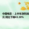 中国电影：上半年净利润2.04亿元 同比下降43.30%