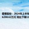 爱普股份：2024年上半年净利润6208.62万元 同比下降11.82%