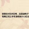 财联社8月28日电，比亚迪电子（国际）有限公司上半年净利润15.2亿元人民币。