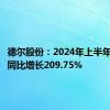 德尔股份：2024年上半年净利润同比增长209.75%