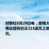 财联社8月29日电，摩根大通将英伟达目标价从115美元上调至155美元。