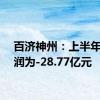 百济神州：上半年净利润为-28.77亿元