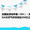 美国能源信息署（EIA）：美国上周EIA天然气库存增加350亿立方英尺