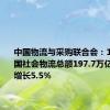 中国物流与采购联合会：1至7月全国社会物流总额197.7万亿元 同比增长5.5%