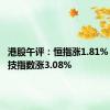 港股午评：恒指涨1.81% 恒生科技指数涨3.08%