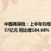 中国再保险：上半年归母净利润57亿元 同比增184.68%