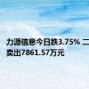 力源信息今日跌3.75% 二机构净卖出7861.57万元