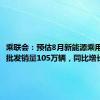 乘联会：预估8月新能源乘用车厂商批发销量105万辆，同比增长32%