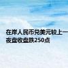 在岸人民币兑美元较上一交易日夜盘收盘跌250点