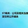 ST高鸿：公司及相关当事人受到深交所公开谴责