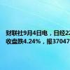 财联社9月4日电，日经225指数收盘跌4.24%，报37047点。