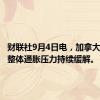 财联社9月4日电，加拿大央行称整体通胀压力持续缓解。