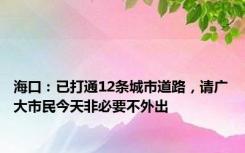 海口：已打通12条城市道路，请广大市民今天非必要不外出