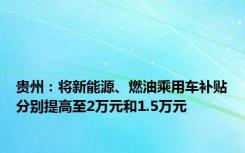 贵州：将新能源、燃油乘用车补贴分别提高至2万元和1.5万元