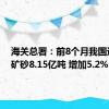 海关总署：前8个月我国进口铁矿砂8.15亿吨 增加5.2%