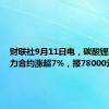 财联社9月11日电，碳酸锂期货主力合约涨超7%，报78000元/吨。