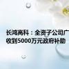 长鸿高科：全资子公司广西长鸿收到5000万元政府补助