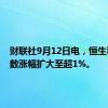 财联社9月12日电，恒生科技指数涨幅扩大至超1%。