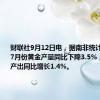 财联社9月12日电，据南非统计局，南非7月份黄金产量同比下降3.5%，矿业总产出同比增长1.4%。