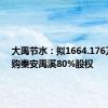 大禹节水：拟1664.176万元收购秦安禹溪80%股权