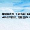 国家能源局：8月份全社会用电量9649亿千瓦时，同比增长8.9%