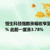 恒生科技指数涨幅收窄至不足1% 此前一度涨3.78%