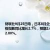 财联社9月25日电，日本8月企业服务价格指数同比增长2.7%，预期2.6%，前值2.80%。