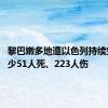 黎巴嫩多地遭以色列持续空袭 至少51人死、223人伤