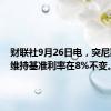 财联社9月26日电，突尼斯央行维持基准利率在8%不变。