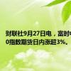 财联社9月27日电，富时中国A50指数期货日内涨超3%。