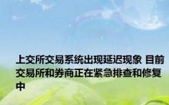 上交所交易系统出现延迟现象 目前交易所和券商正在紧急排查和修复中