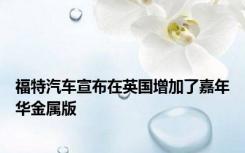 福特汽车宣布在英国增加了嘉年华金属版