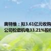 奥特维：拟3.61亿元收购控股子公司松瓷机电33.21%股权